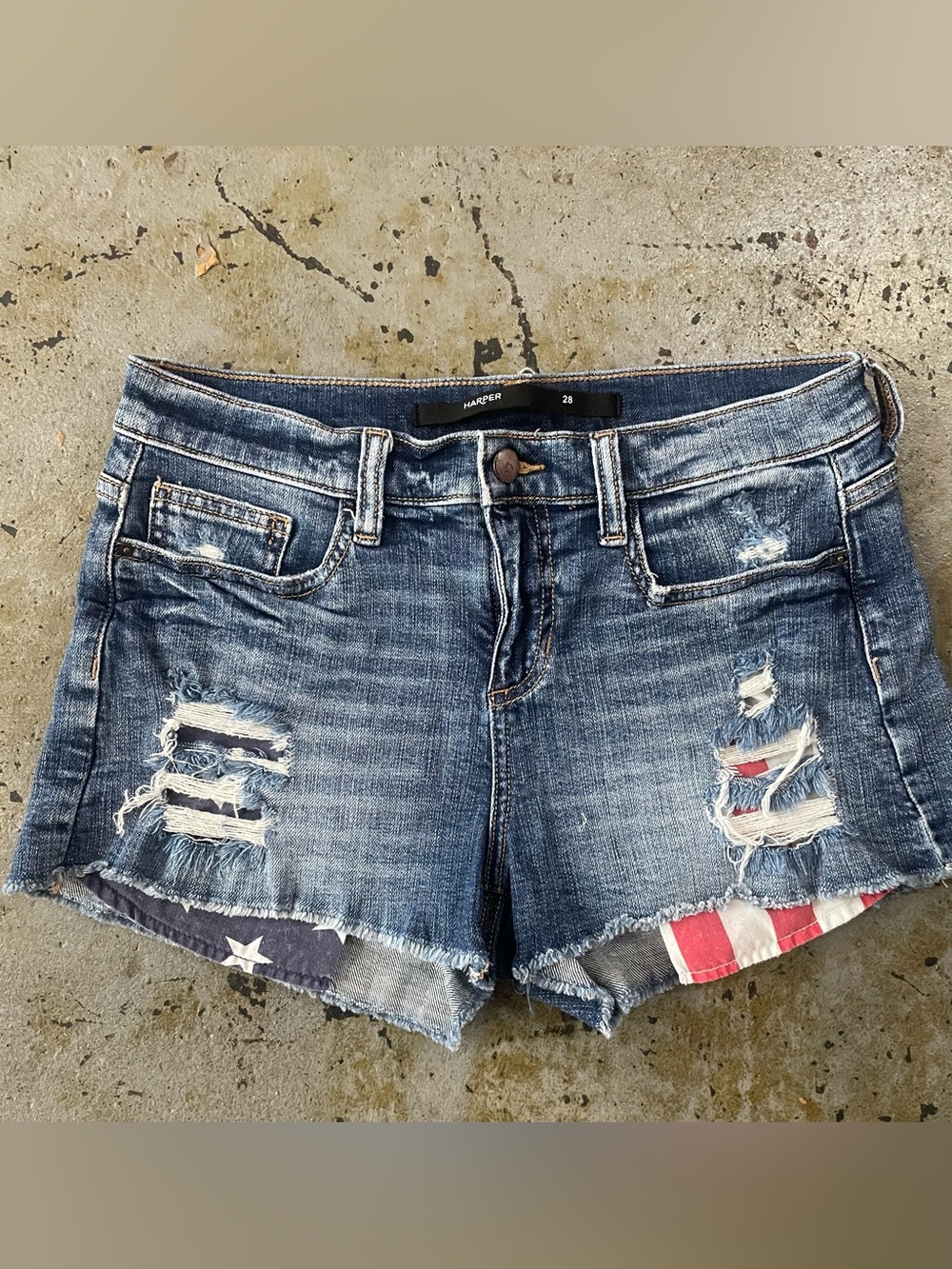 Harper Women's Distressed American Flag Denim Shorts in Dark Blue Size 28 - Picture 1 of 6
